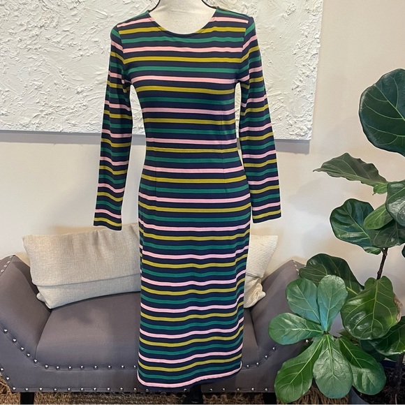 J. Crew Long Sleeve Striped Midi Dress Women's Multicolor Cotton Sz 4 - Picture 2 of 10